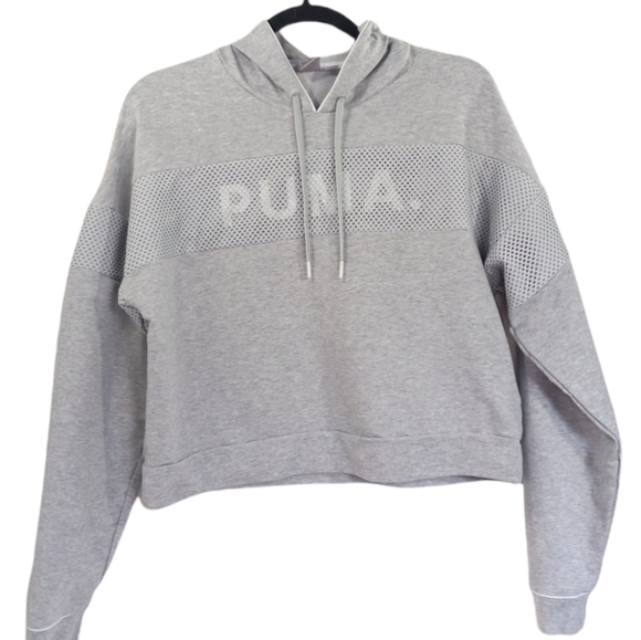 PUMA Gray Crop Longsleeved Sweatshirt Pullover Hoodie SZ Medium - Picture 1 of 9